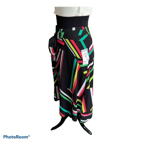 Bar III Womens Multi Colored Belted Button Front Printed A-Line Skirt Size 20W - Picture 3 of 5